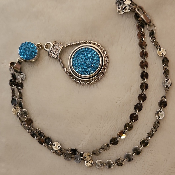 Vintage Acrylic Druzy Teardrop Pendant Disc Chain Necklace - Picture 7 of 7